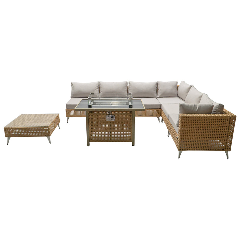 K&K 8-Piece Patio Furniture Set with Fire Pit Table by HouseOfZazla