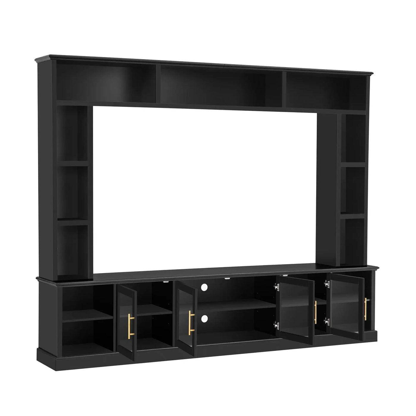 All-In-One Entertainment Center with Bookshelves & Tempered Glass Doors by HouseOfZazla