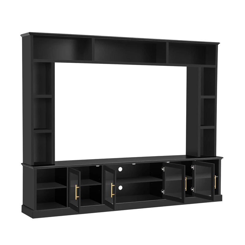 All-In-One Entertainment Center With Bookshelves & Tempered Glass Doors, TV Console Unit For Living Room by Unique Piece Furniture
