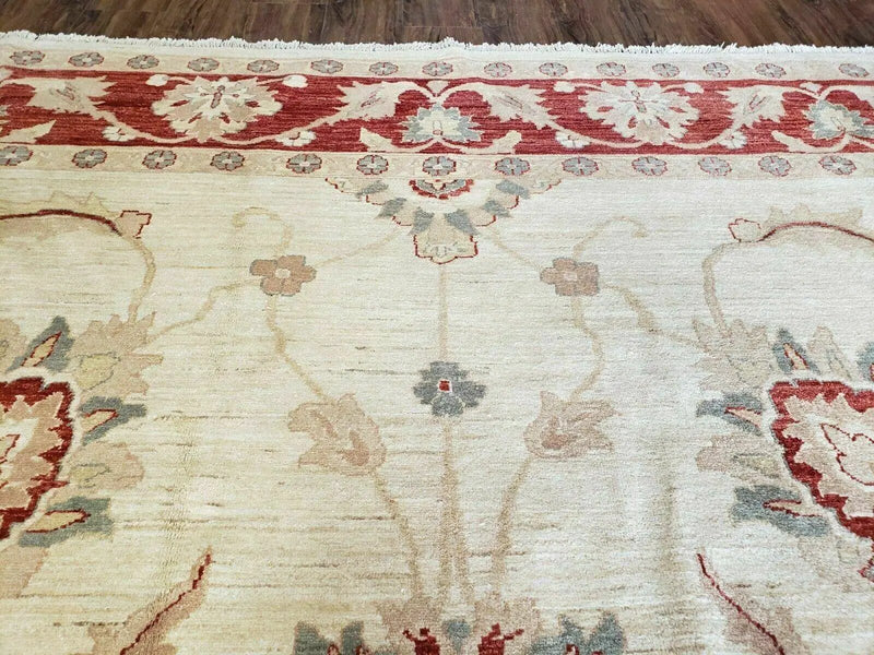 Peshawar Rug 10x14 Rug 10x14 Vintage Rug 10x14 Handmade Rug Chobi Rug Ivory Beige Red Rug by Jewel Rugs