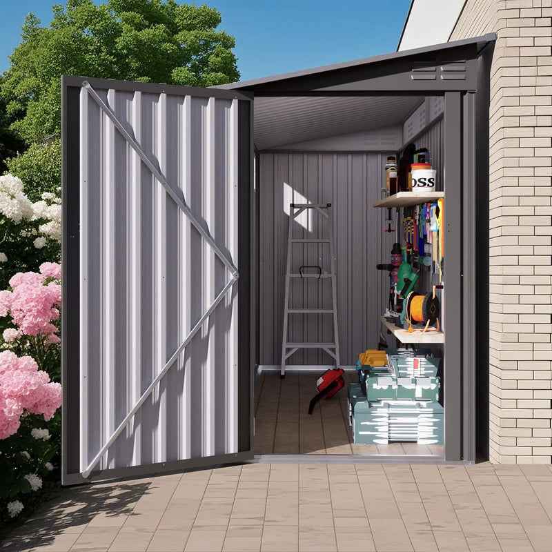 Lean To Shed With Windows, Tool House With Sloping Roof With 2 Vents And 1 Side Open Door For Backyard - Gray by HouseOfZazla