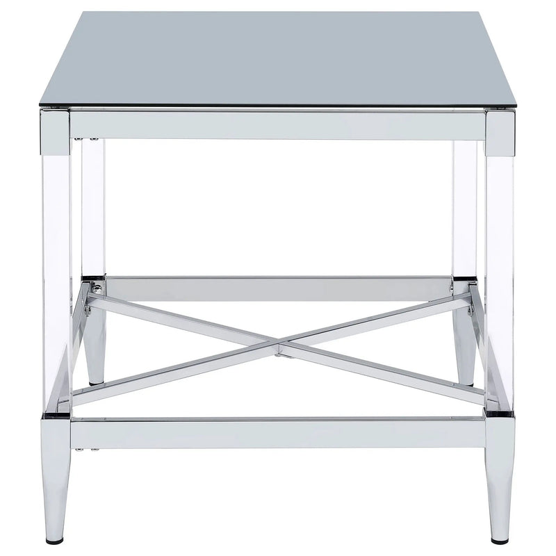 Lindley Square Tempered Mirror Acrylic Side End Table Chrome by Unique Piece Furniture
