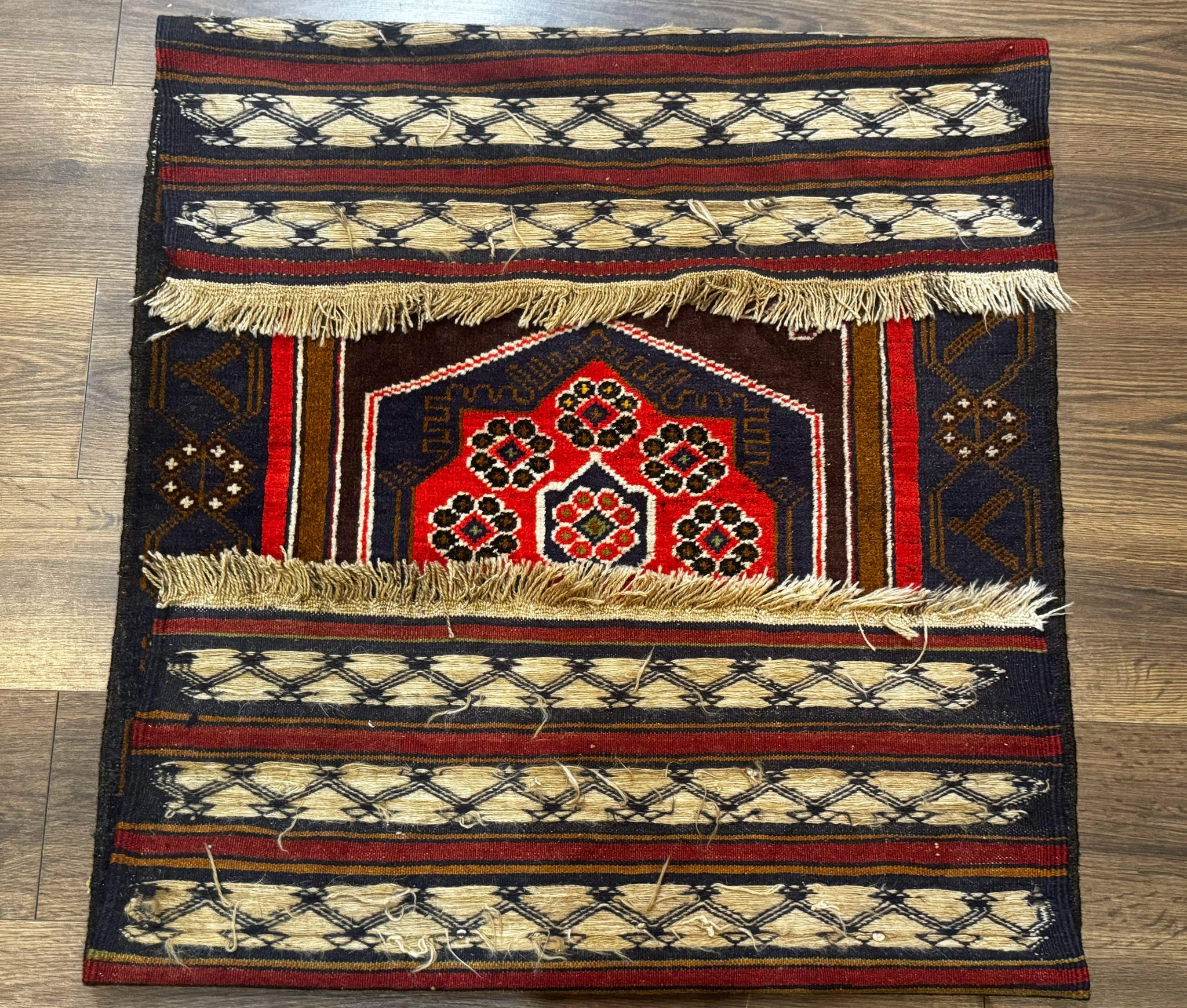 Afghan Rug 3x5, Tribal, Navy Blue, Wool, Handmade, Geometric, Rustic by Jewel Rugs