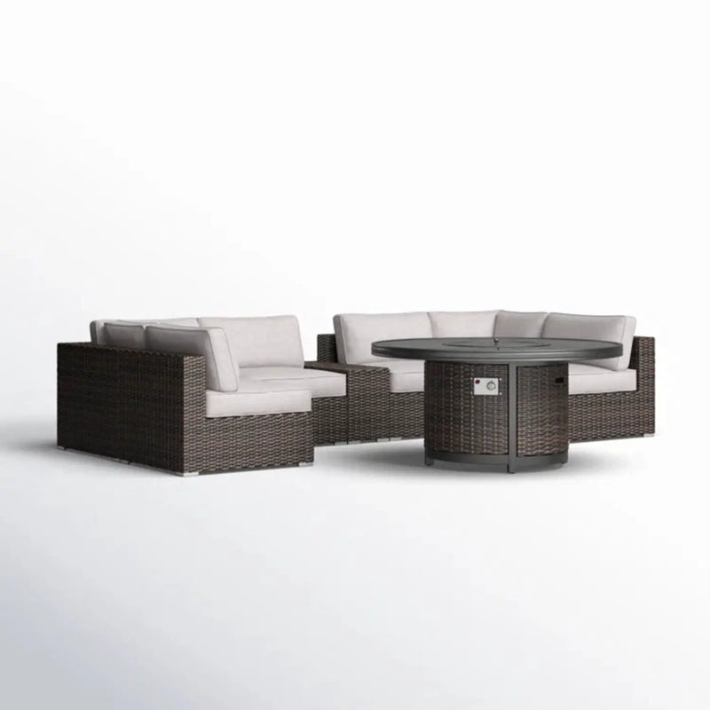 Rattan Patio Set With Comfortable Cushions And Fire Pit by HouseOfZazla