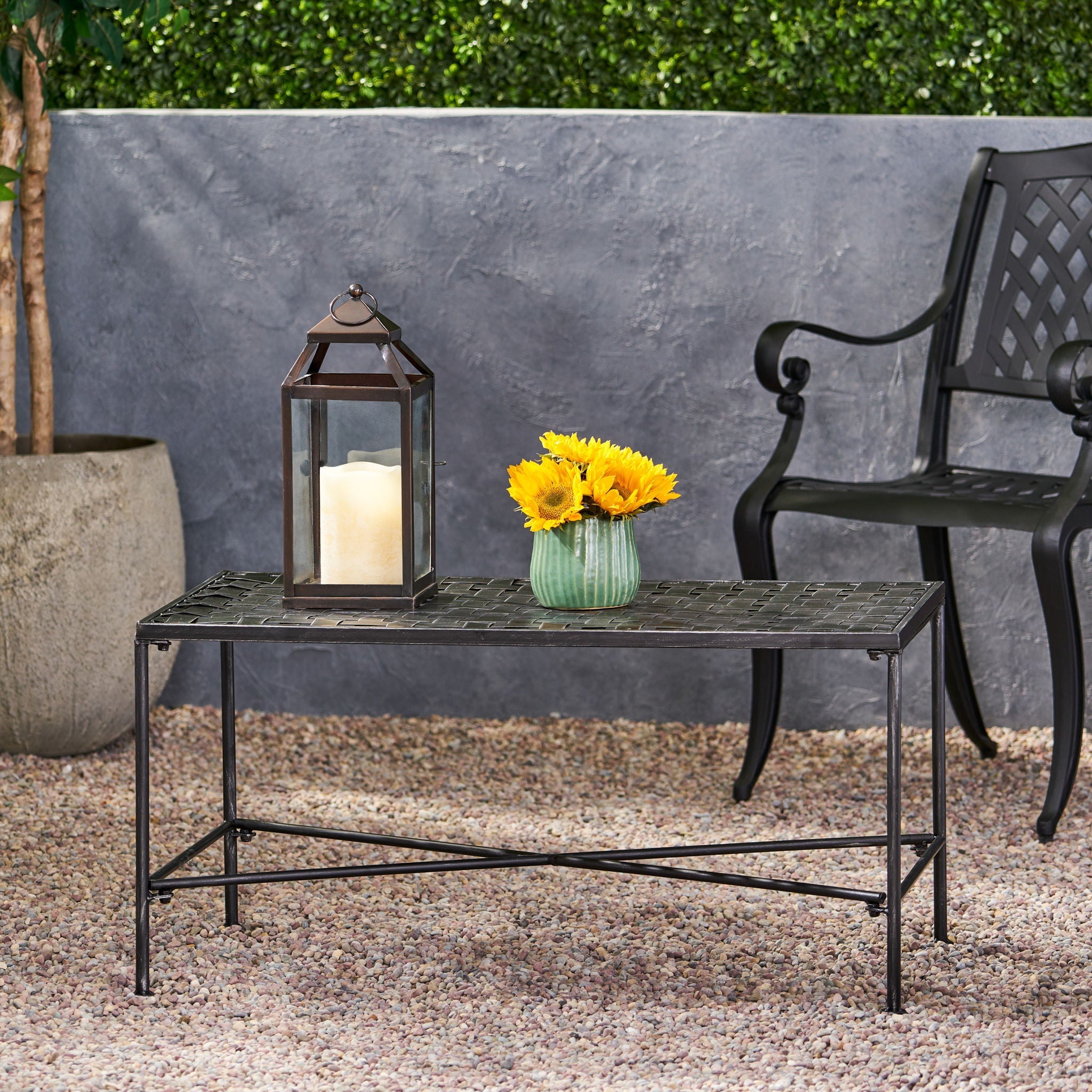 Luna Outdoor Iron Coffee Table - Black Brush Silver by HouseOfZazla