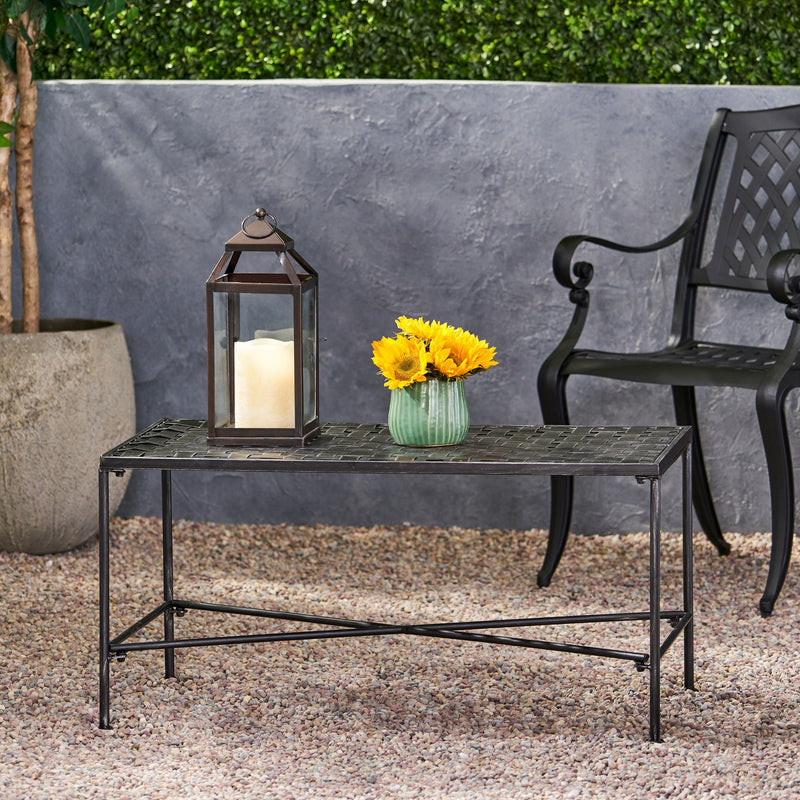 Luna Outdoor Iron Coffee Table - Black Brush Silver by HouseOfZazla