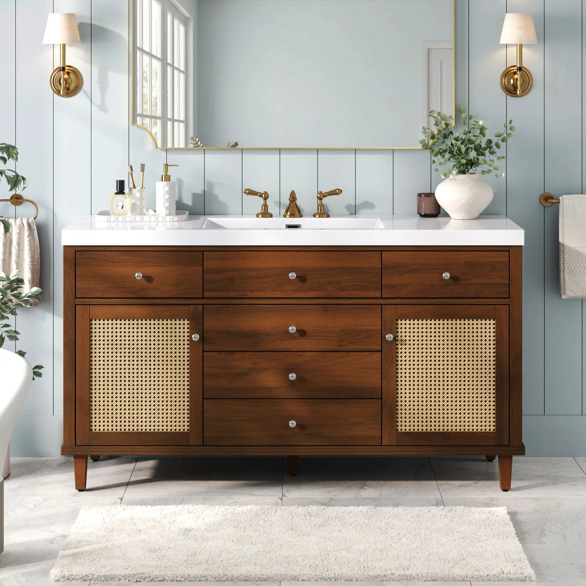Bathroom Vanity With Sink, 5 Legs, Soft Close Drawers