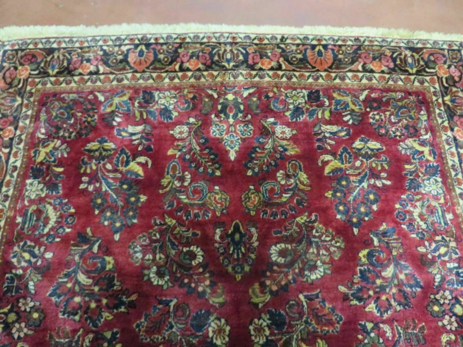 Persian Sarouk Rug 4x6, Red, Floral, Antique by Jewel Rugs
