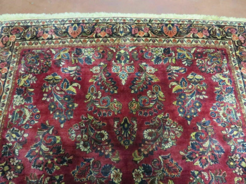 Persian Sarouk Rug 4x6, Red, Floral, Antique by Jewel Rugs