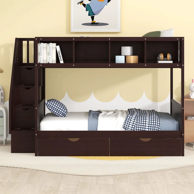 Bunk Bed With Shelfs, Storage Staircase And 2 Drawers by HouseOfZazla