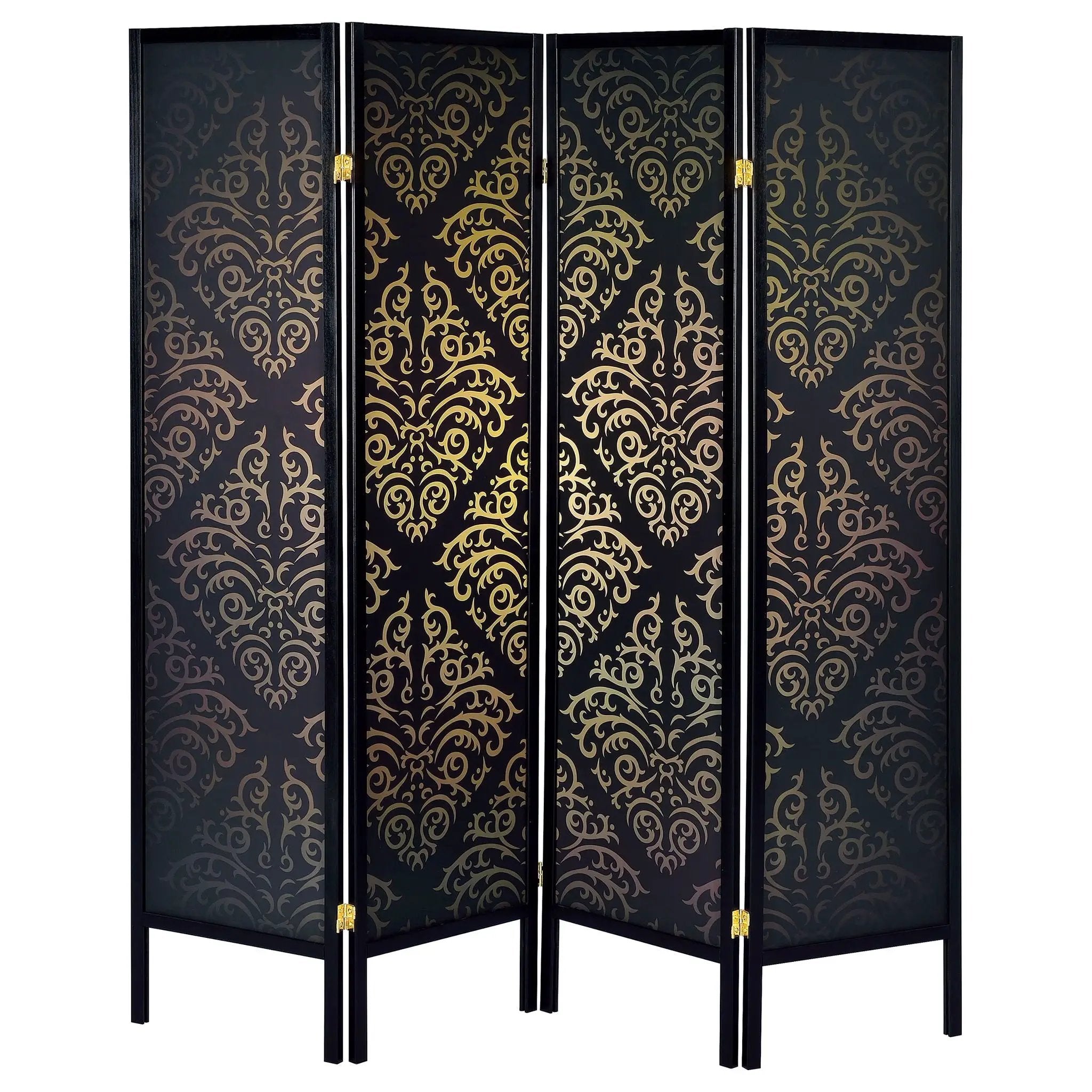 Haidera 4-Panel Room Divider Folding Screen Black Damask by Unique Piece Furniture