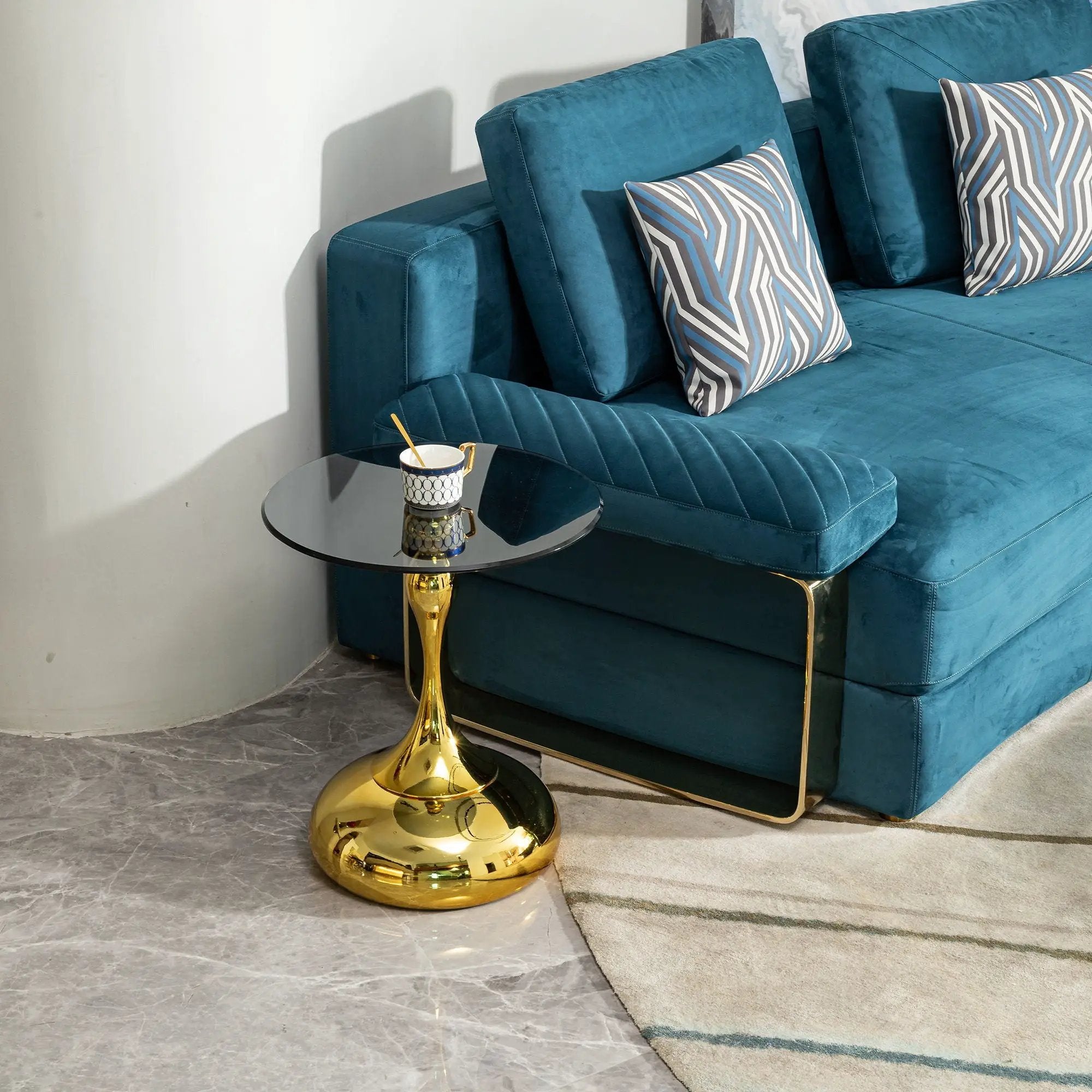 Modern Minimalist Coffee Table With Steel Legs And Tempered Glass Top by HouseOfZazla