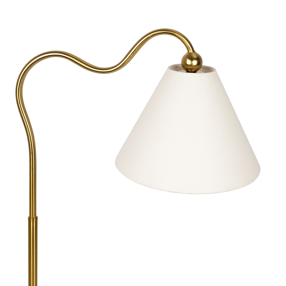 Ornate Ring Base Curved Table Lamp with Triangle Drum Shade - Gold / White, photo 7 of 8