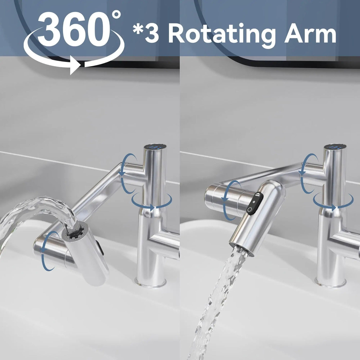 Bathroom Sink Faucet With Spray Function And Temperature Display, Anti Skid Switch, 360 Degree Rotary by HouseOfZazla