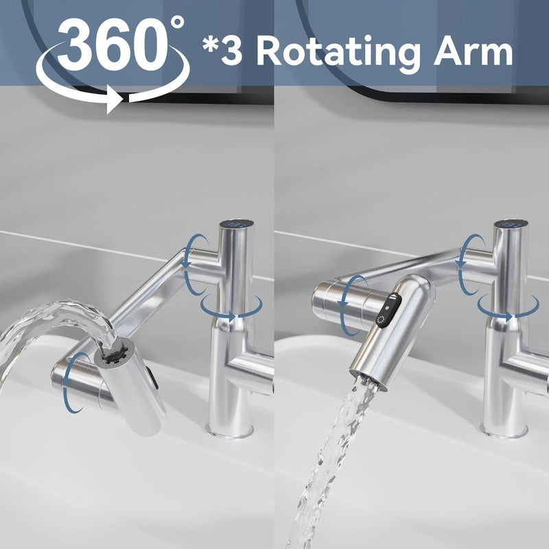 Bathroom Sink Faucet With Spray Function And Temperature Display, Anti Skid Switch, 360 Degree Rotary by HouseOfZazla