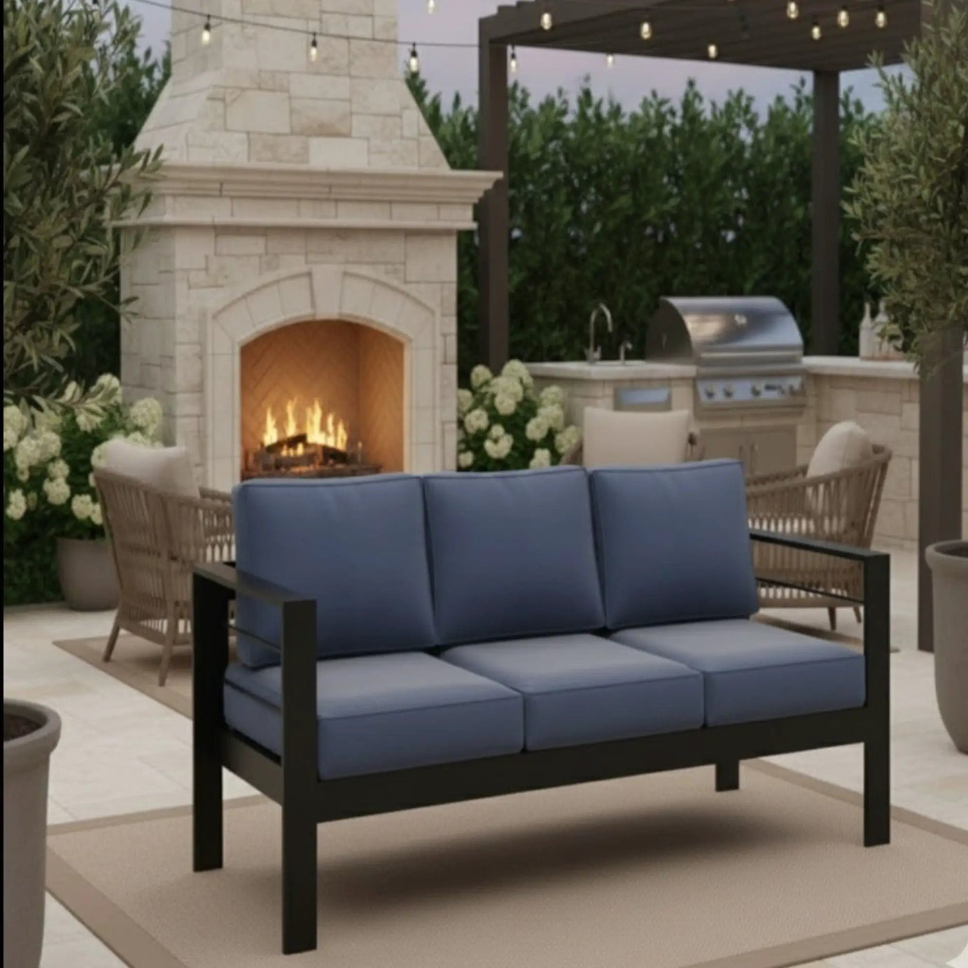 All-Weather Patio Sofa With Cushions, 3 Seat Outdoor Couch by HouseOfZazla