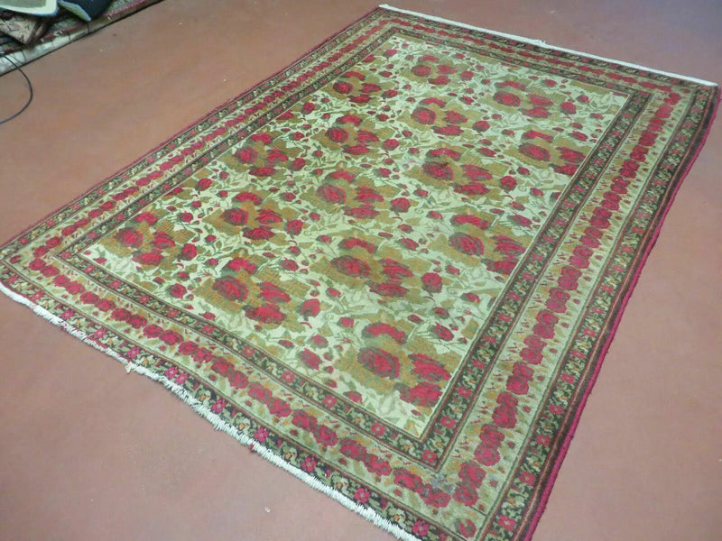 5' X 6' Antique Handmade India Floral Oriental Wool Rug Roses Flowers Traditional Contemporary Design by Jewel Rugs