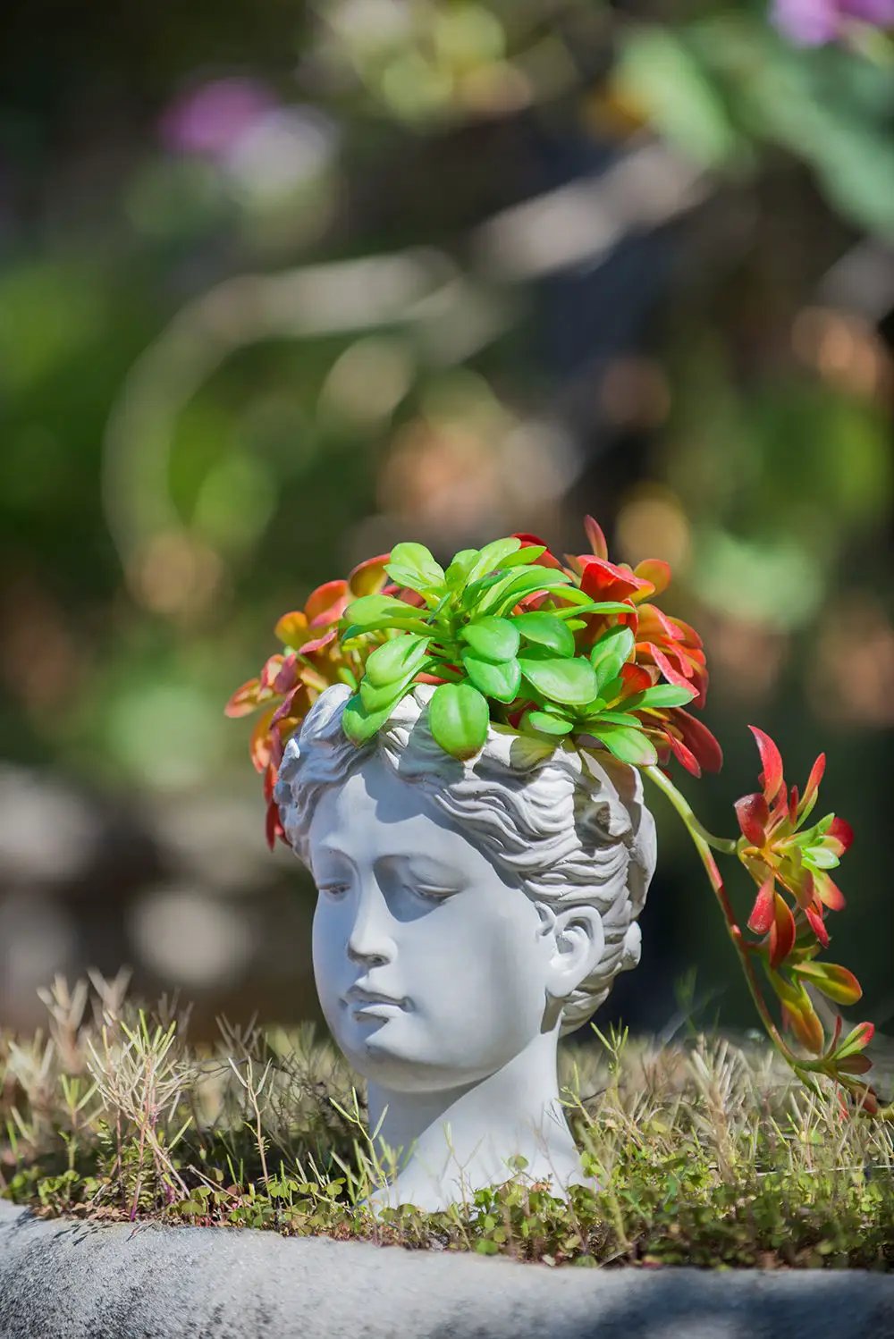 Greek Style Cement Head Planter Indoor Outdoor Home Garden Decor - Gray by Unique Piece Furniture