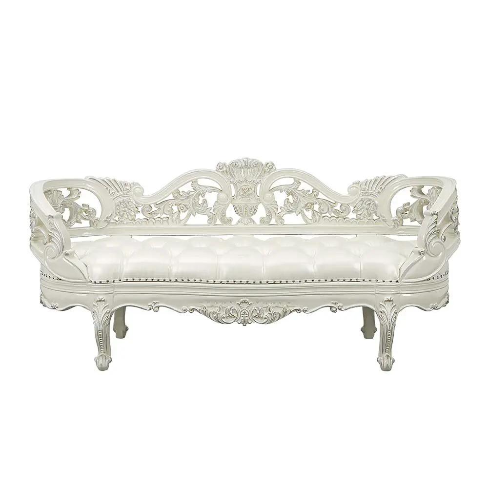 Adara - Bench - Pearl White Synthetic Leather & Antique White by Unique Piece Furniture
