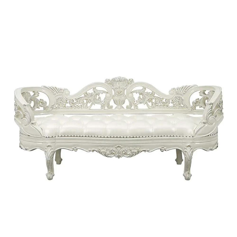 Adara - Bench - Pearl White Synthetic Leather & Antique White by Unique Piece Furniture