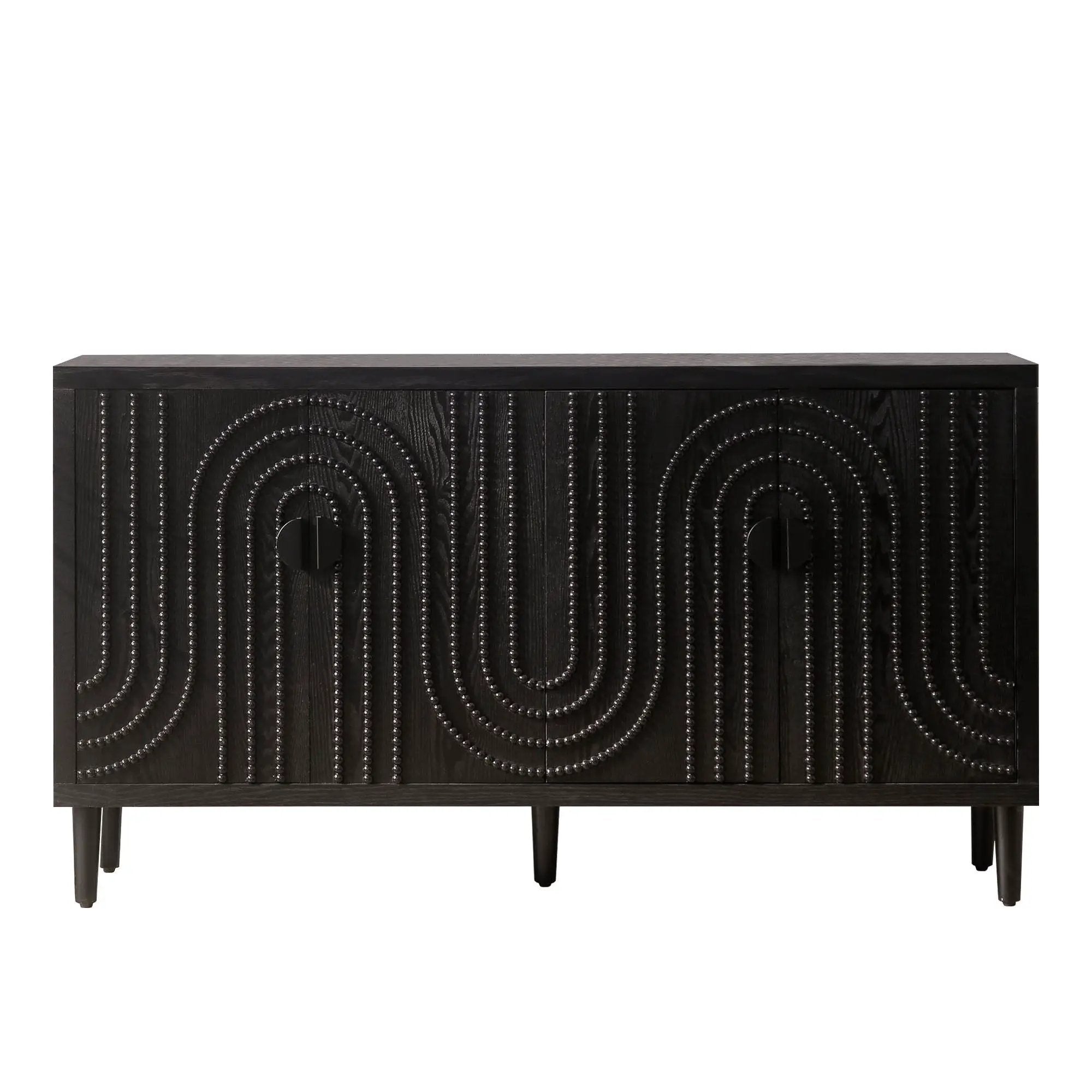 Modern Sideboard Cabinet With Decorative Nailhead Accents, Stylish Storage Solution For Dining, Living Rooms - Black by HouseOfZazla