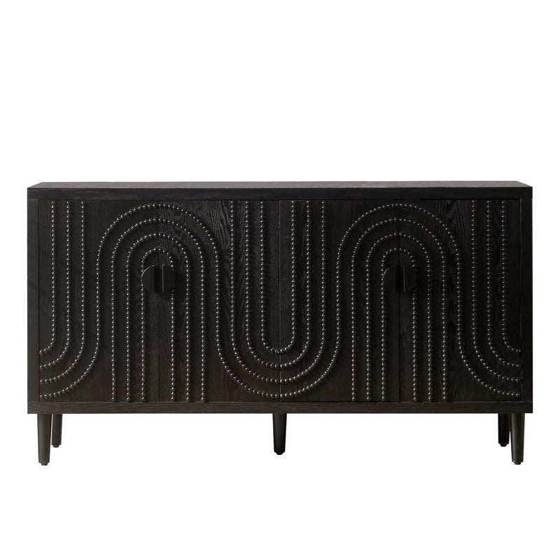 Modern Sideboard Cabinet With Decorative Nailhead Accents, Stylish Storage Solution For Dining, Living Rooms - Black by HouseOfZazla