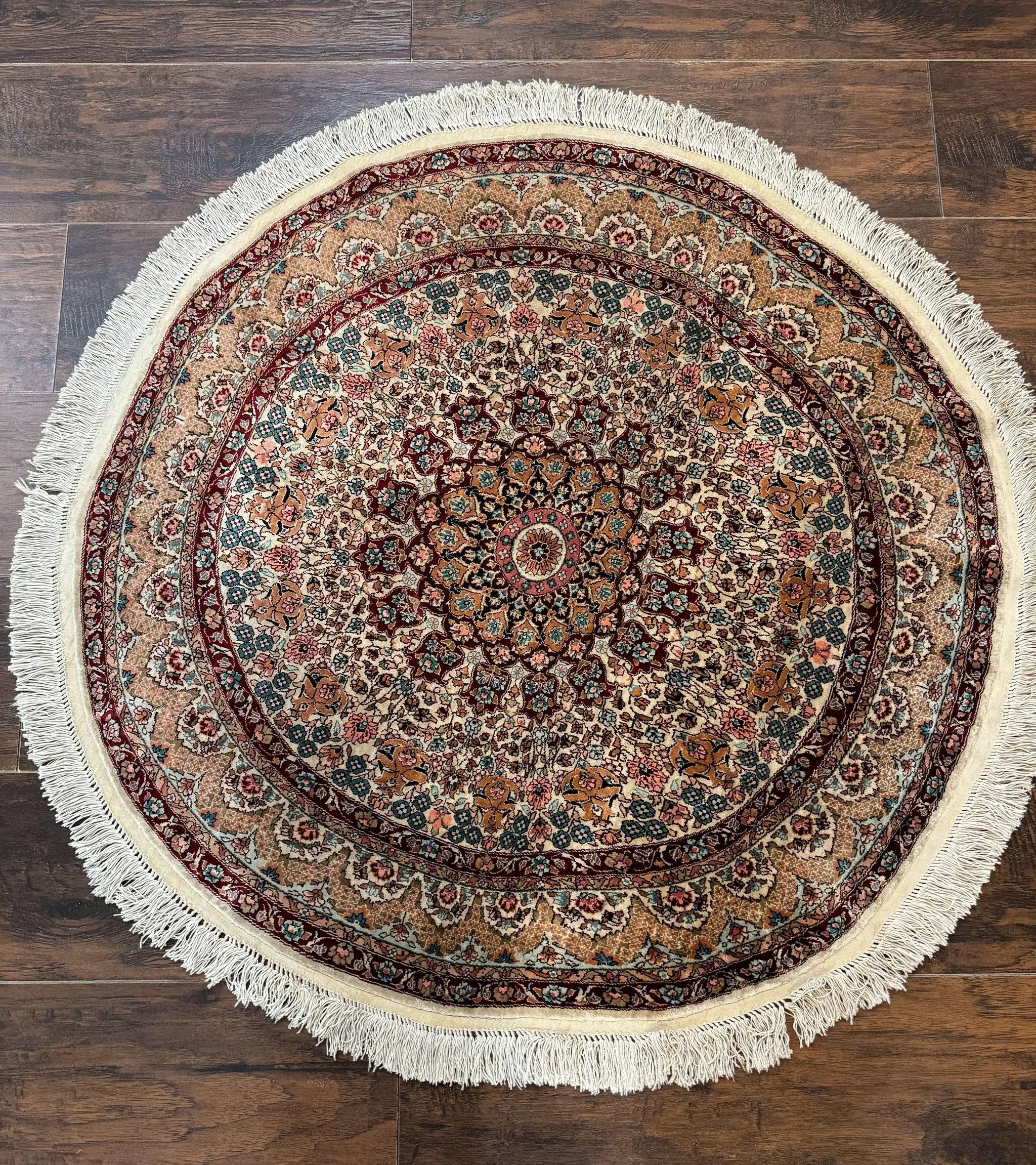 Round Silk Rug 3x3, Extremely Fine 580 KSPI, Sino Persian Round Handmade Carpet, Silk on Silk by Jewel Rugs