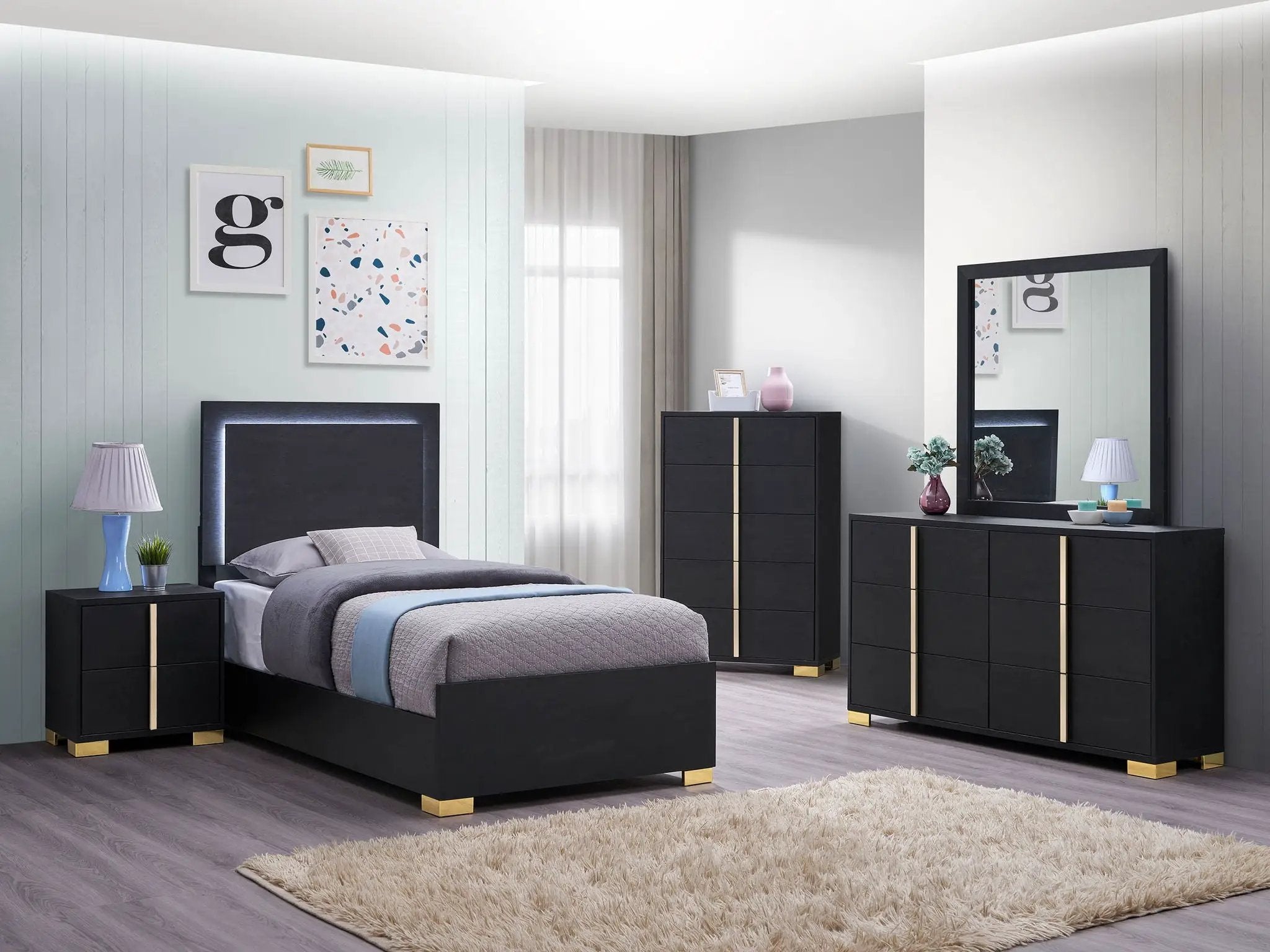 Marceline 5-piece Twin Bedroom Set Black by Unique Piece Furniture