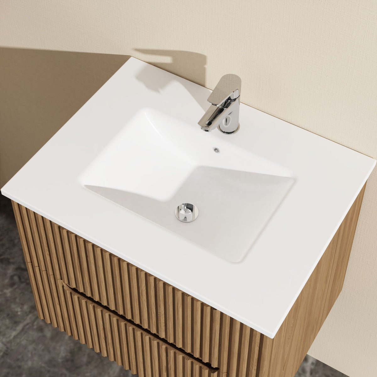 Light Brown Wall Mounted Bathroom Vanity with Sink - 24"W x 18.5"D x 19.8"H, photo 6 of 9