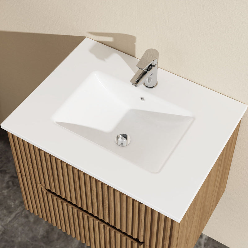 Light Brown Wall Mounted Bathroom Vanity with Sink - 24"W x 18.5"D x 19.8"H, photo 6 of 9