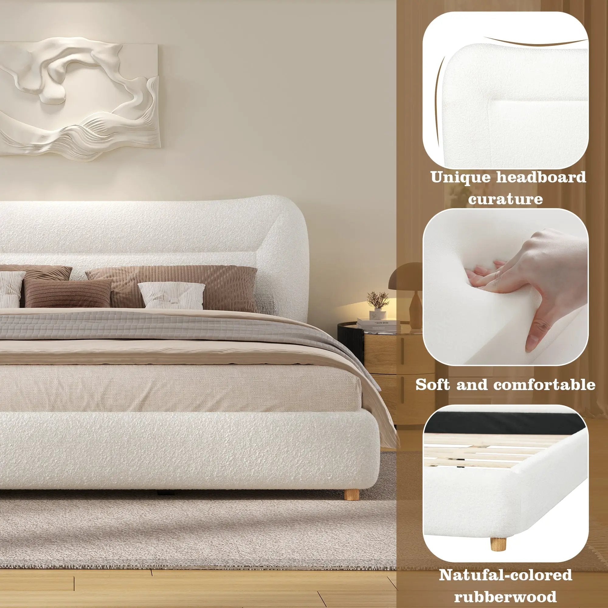 Minimalist Curved Headboard Teddy Bear Plush Bed, Queen by HouseOfZazla