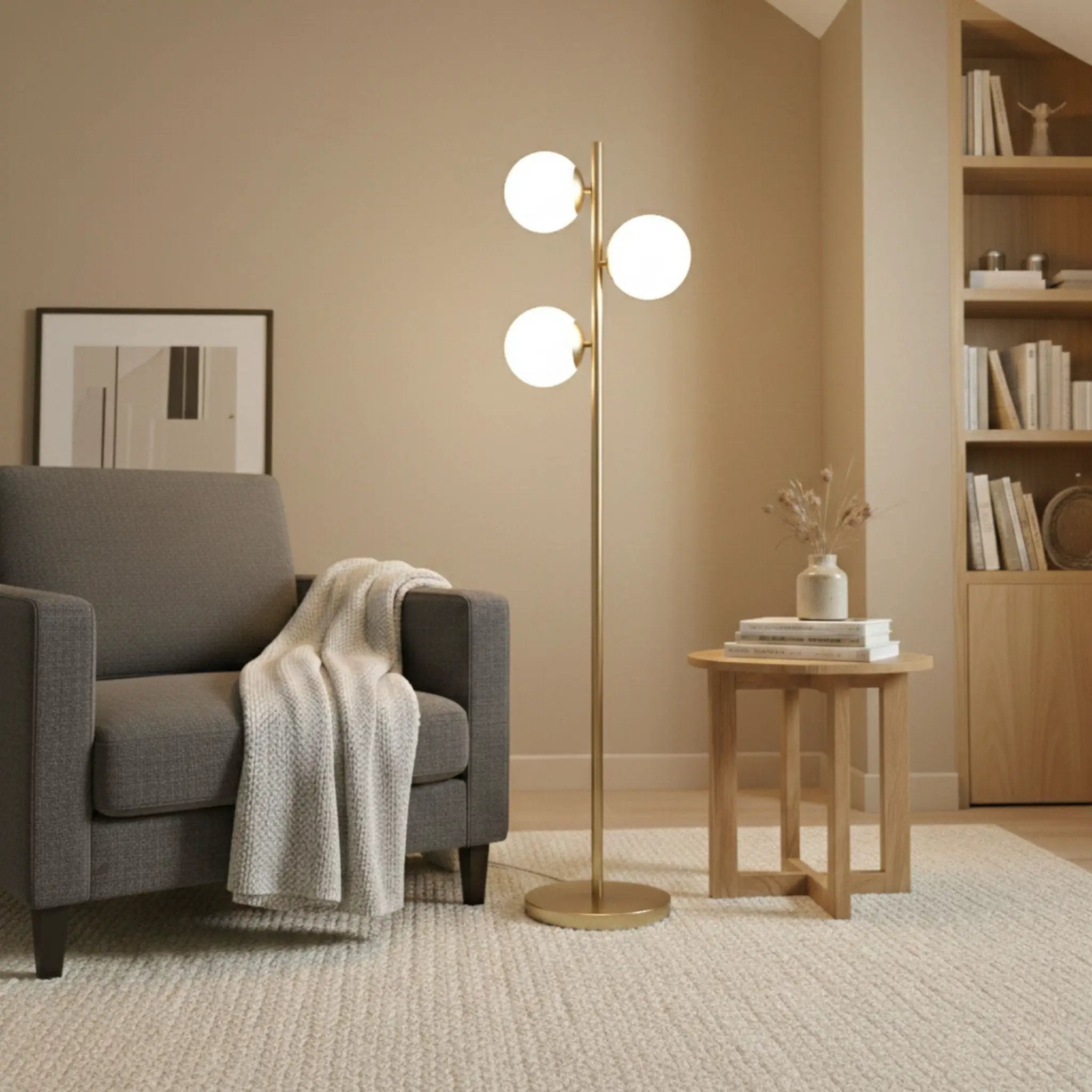 Brilliance - Modern Floor Lamp, Opal Shades And Round Base - Clear / Gold by Unique Piece Furniture