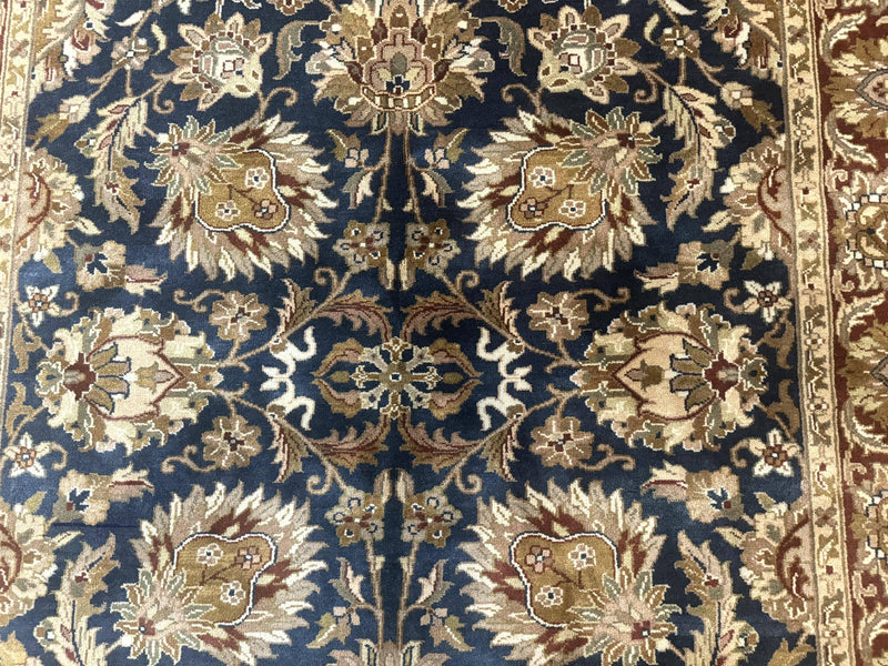 Indian Agra Rug 6x9, Floral, Traditional Rug, Dark Green Maroon Tan by Jewel Rugs