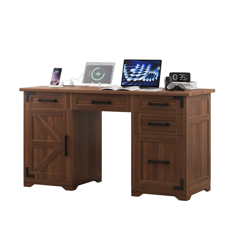 55" Farmhouse Executive Desk with Charging Station by HouseOfZazla