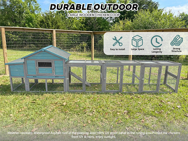 141" Large Wooden Chicken Coop with Nesting Box and Wire Fence by HouseOfZazla