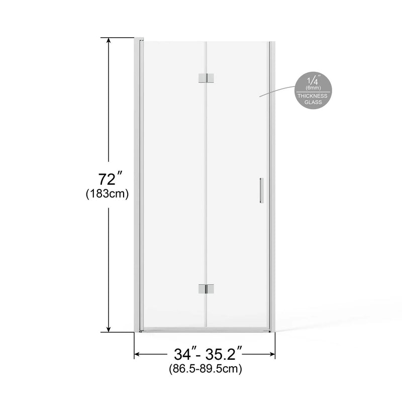 Bifold Frameless Glass Shower Door With Pivot Swing Panel, Tempered Clear Glass by HouseOfZazla