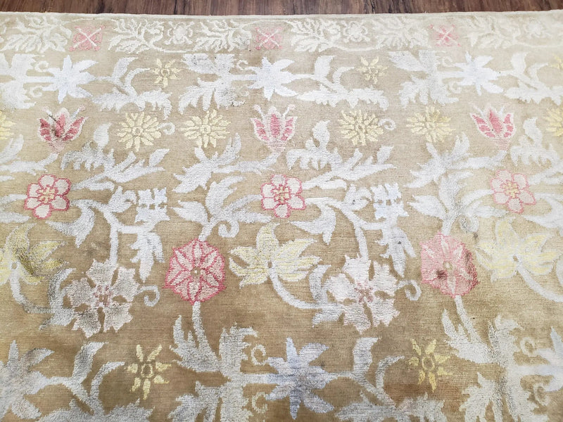 Modern Tibetan Rug 6x9, Wool and Silk Tibetan Rug, Handmade Tibetan Rug, Silk Flowers, Contemporary Rug, Soft Rug, Tibetan Area Rug, Tan by Jewel Rugs