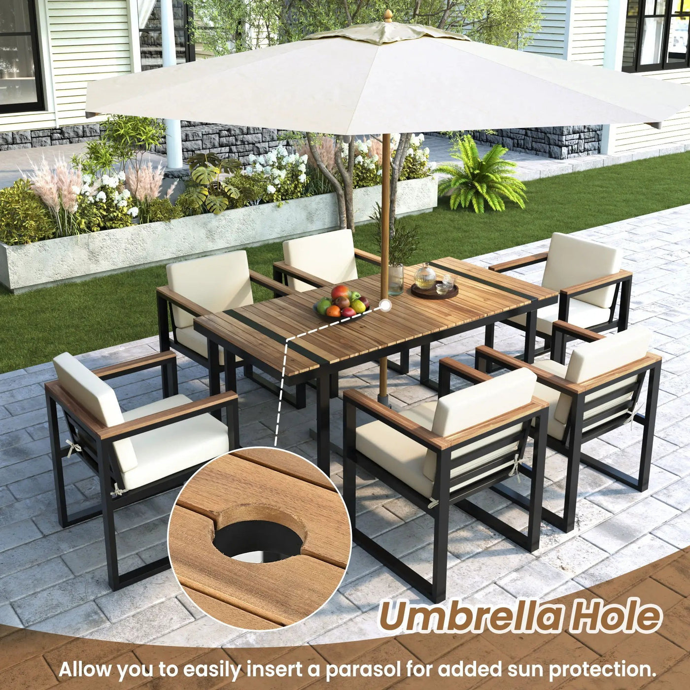 7 Pieces Outdoor Dining Set Patio Dining Table And Chair Set With And Removable Cushions For Patio by HouseOfZazla