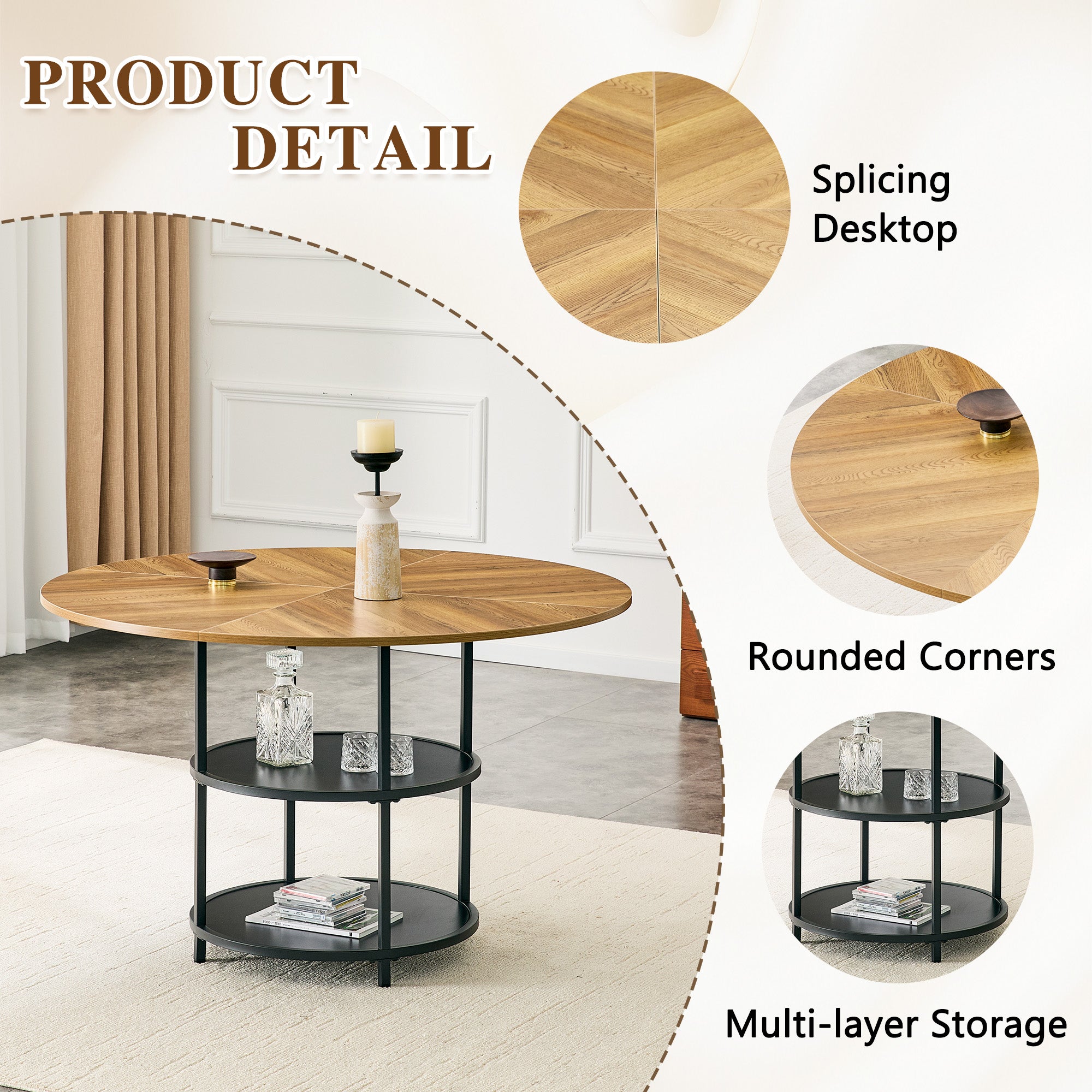 47.3-Inch Diameter Modern Splicing Circular Dining Table by HouseOfZazla