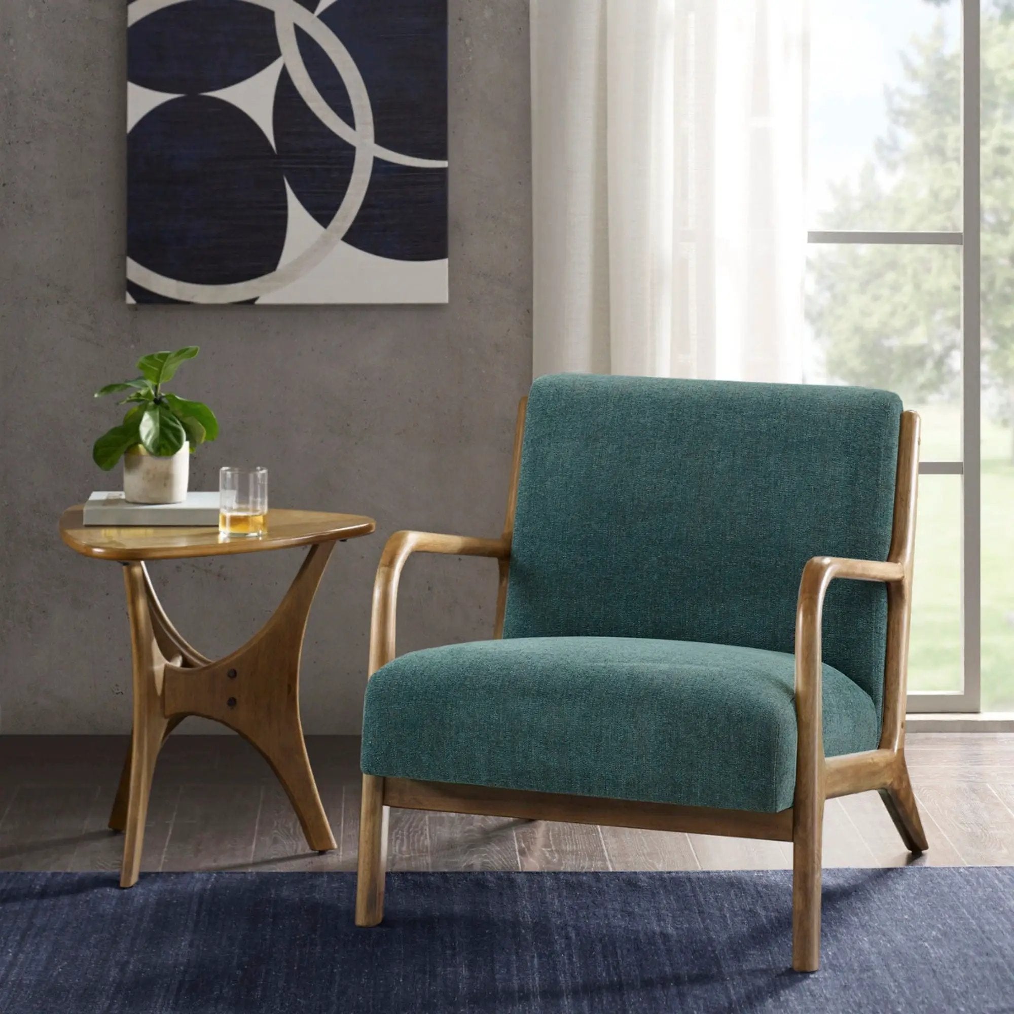 Mid-Century Style Lounge Chair With Upholstered Seat by Unique Piece Furniture