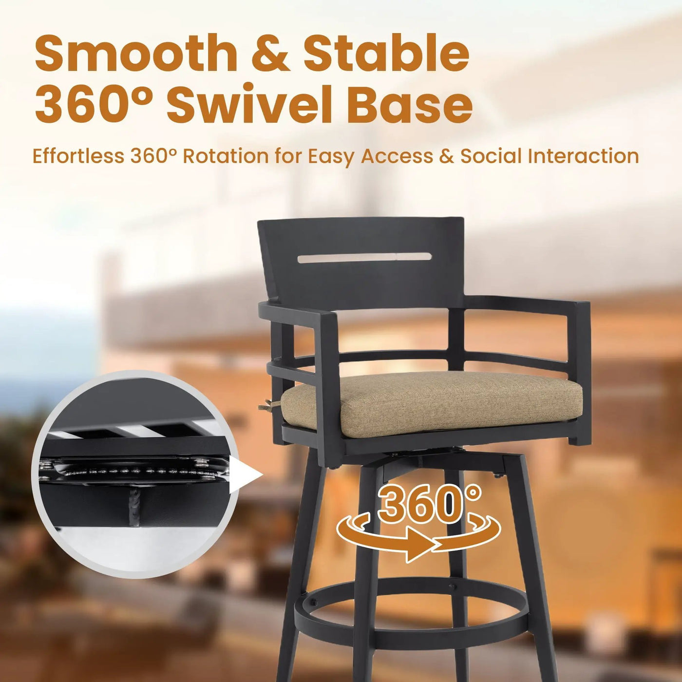 5 Pieces Outdoor Patio Bar Set, Rounded Square Sintered Stone Table & 4 Swivel Bar Chairs by HouseOfZazla