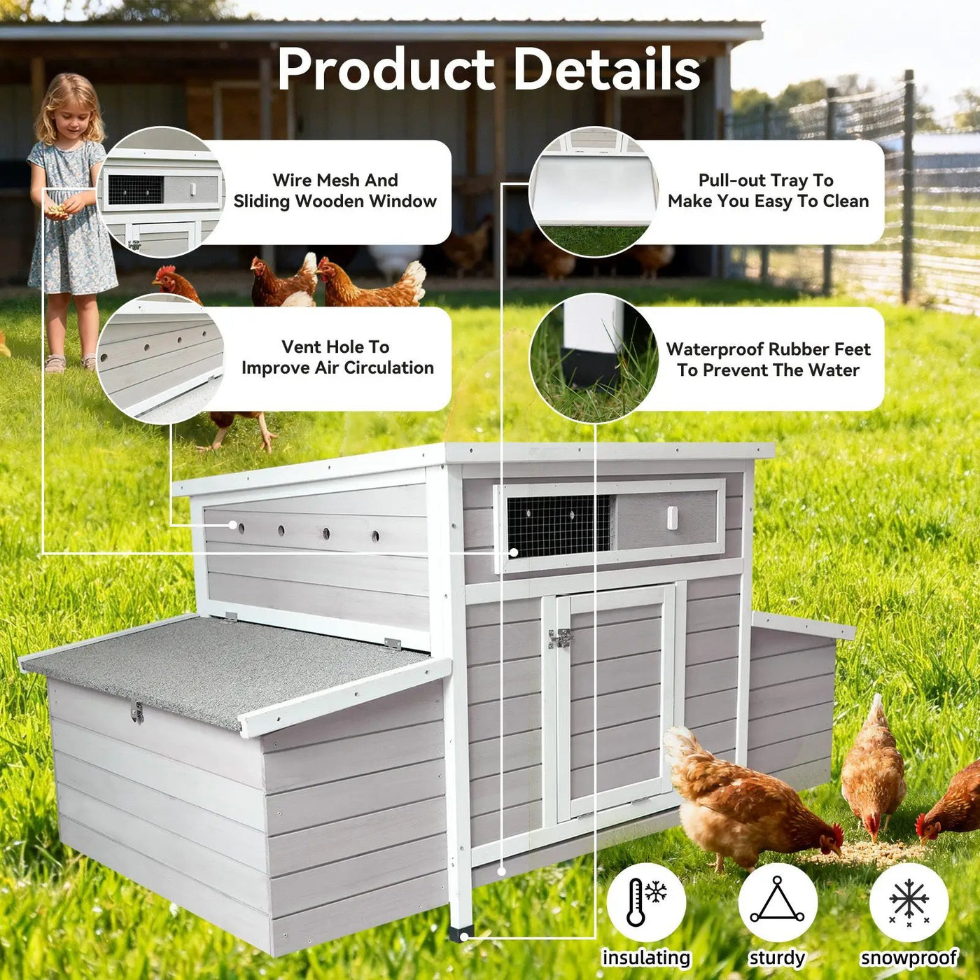 Large Wooden Chicken Coop Outdoor Hen House with Nesting Boxes by HouseOfZazla