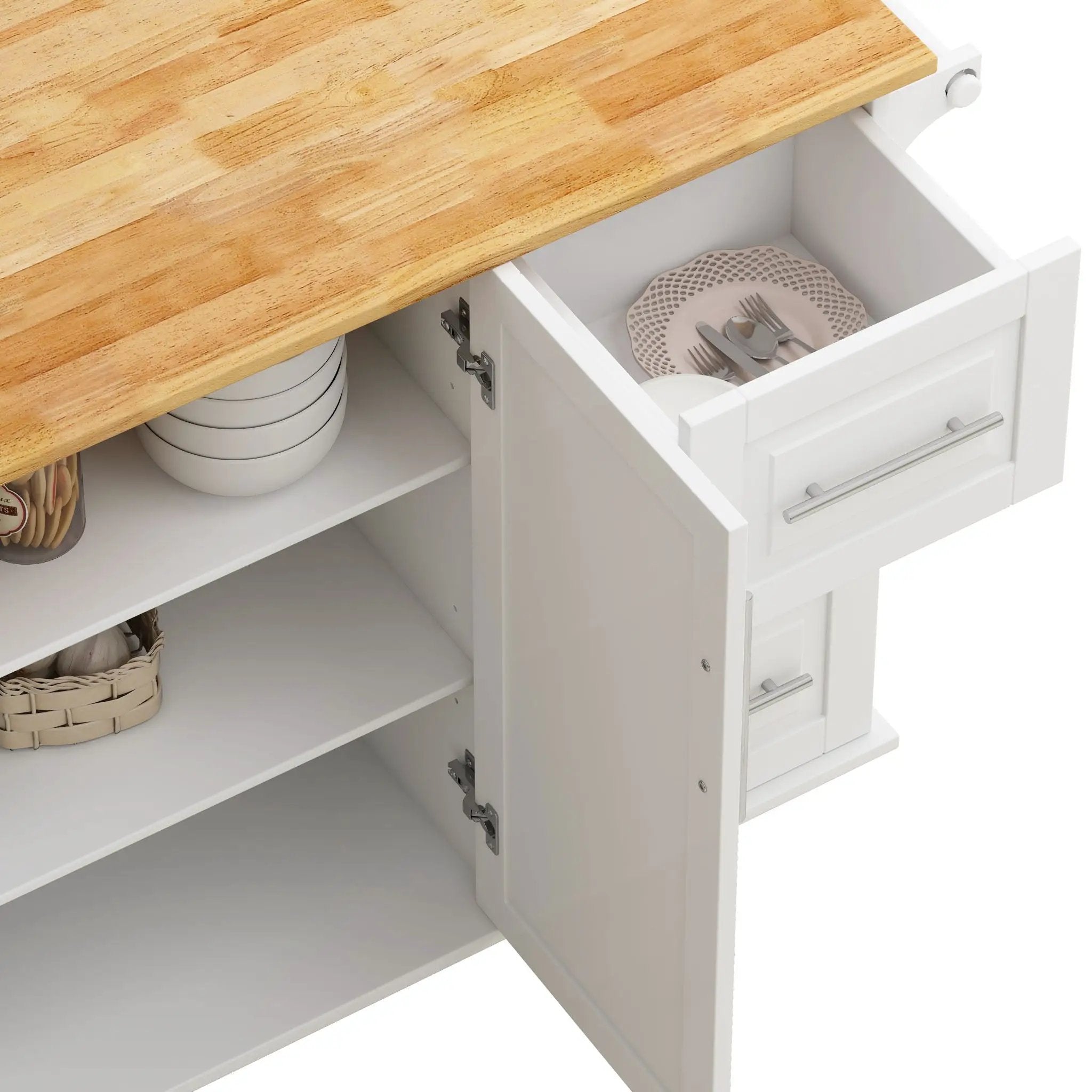 Kitchen Island Cart With 2 Door Cabinet, 3 Drawers, Spice Rack & Towel Rack - White by HouseOfZazla