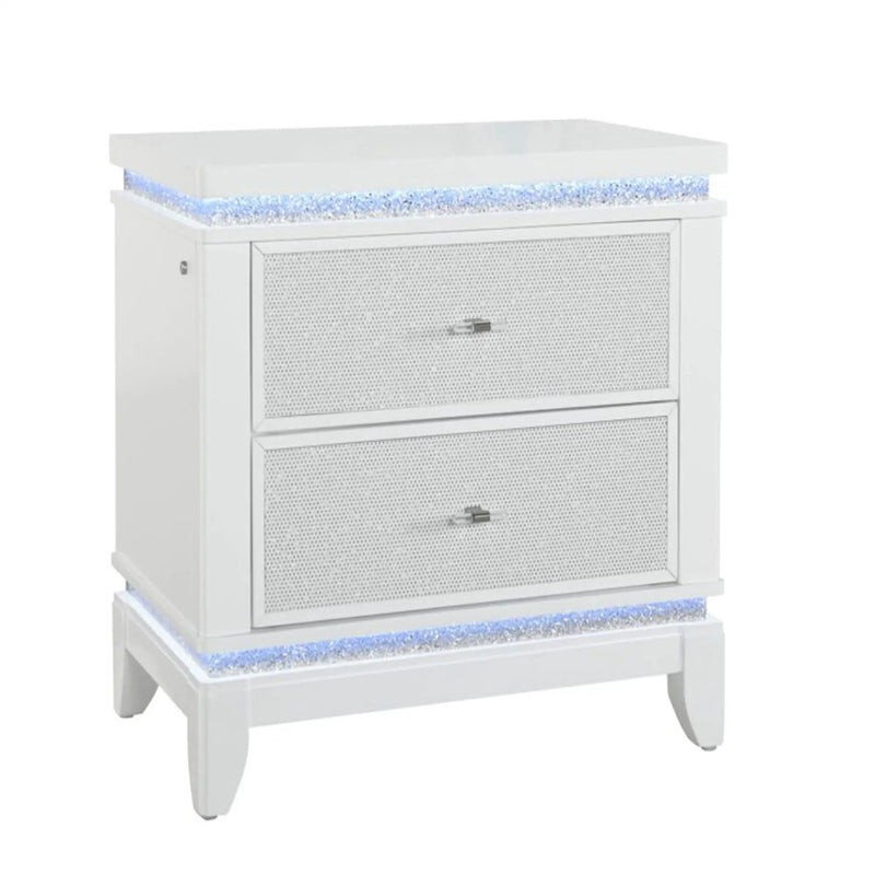 Adalid - Nightstand With Glittered Drawer Front And LED Lighting - White by Unique Piece Furniture