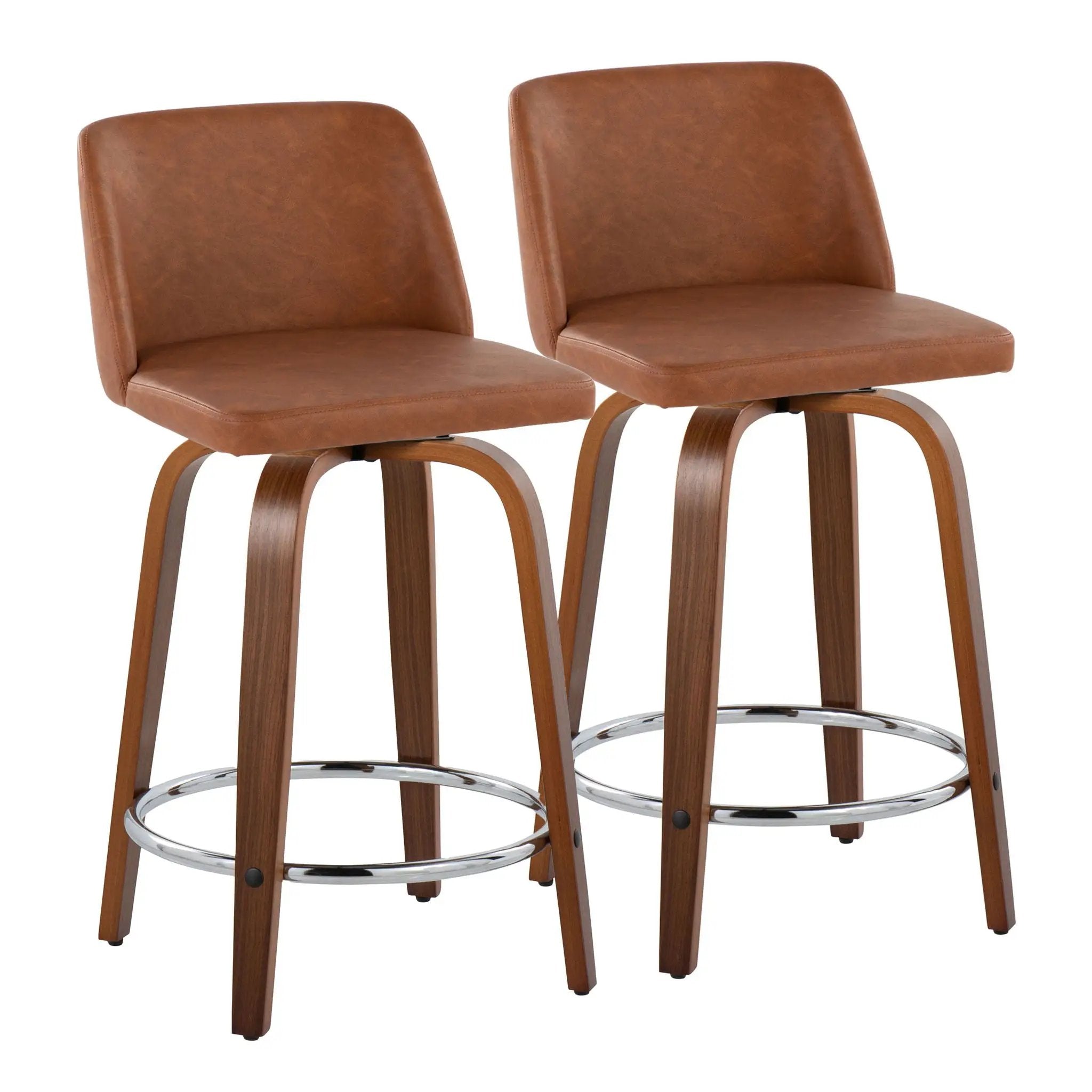 Toriano - Mid Century Modern Fixed Height Counter Stool With Swivel With Round Footrest (Set of 2) by HouseOfZazla