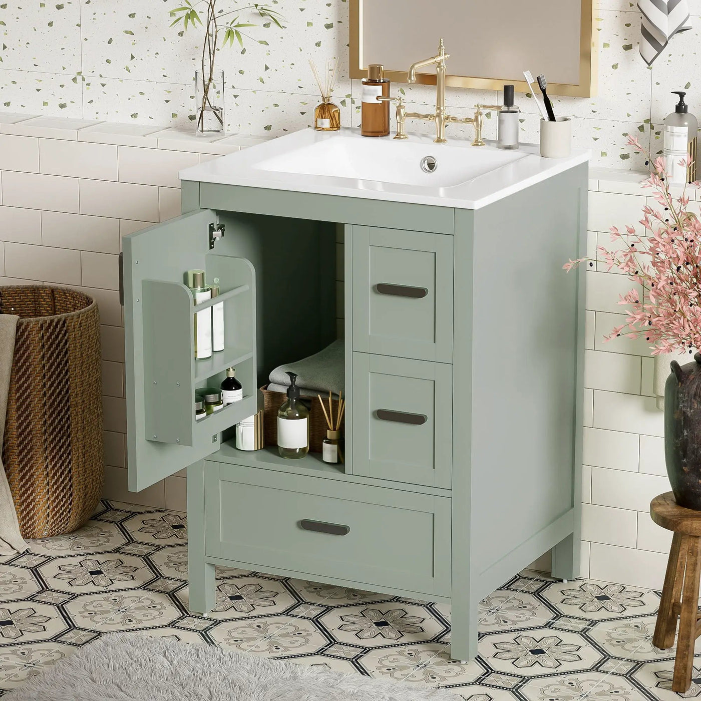 Bathroom Vanity With Sink, Soft-Close Doors, Double-Layer Shelf And 3 Drawers by Unique Piece Furniture