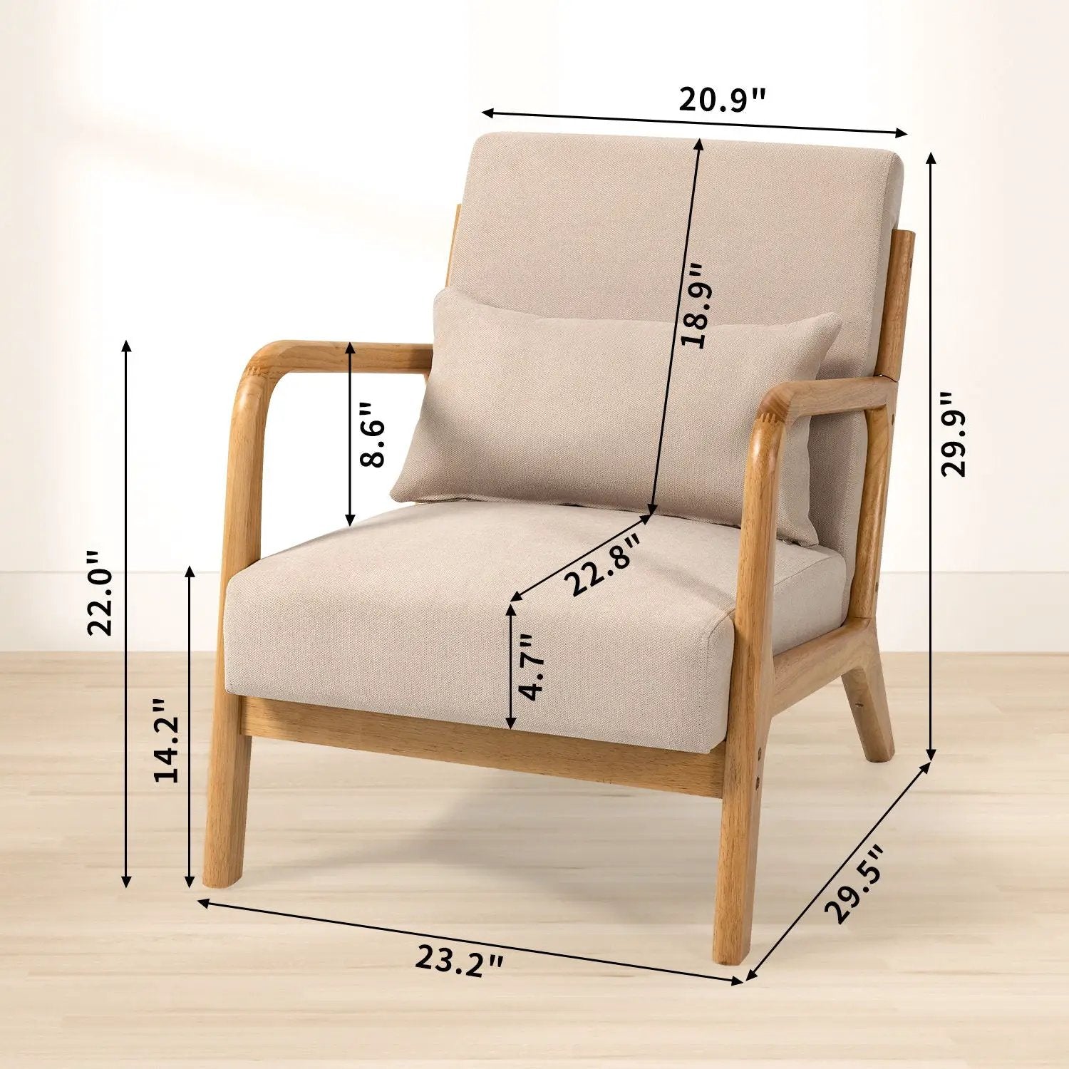 Leisure Chair With Solid Wood Armrest And Feet, Mid-Century Modern Accent Sofa, 1 Seat by HouseOfZazla