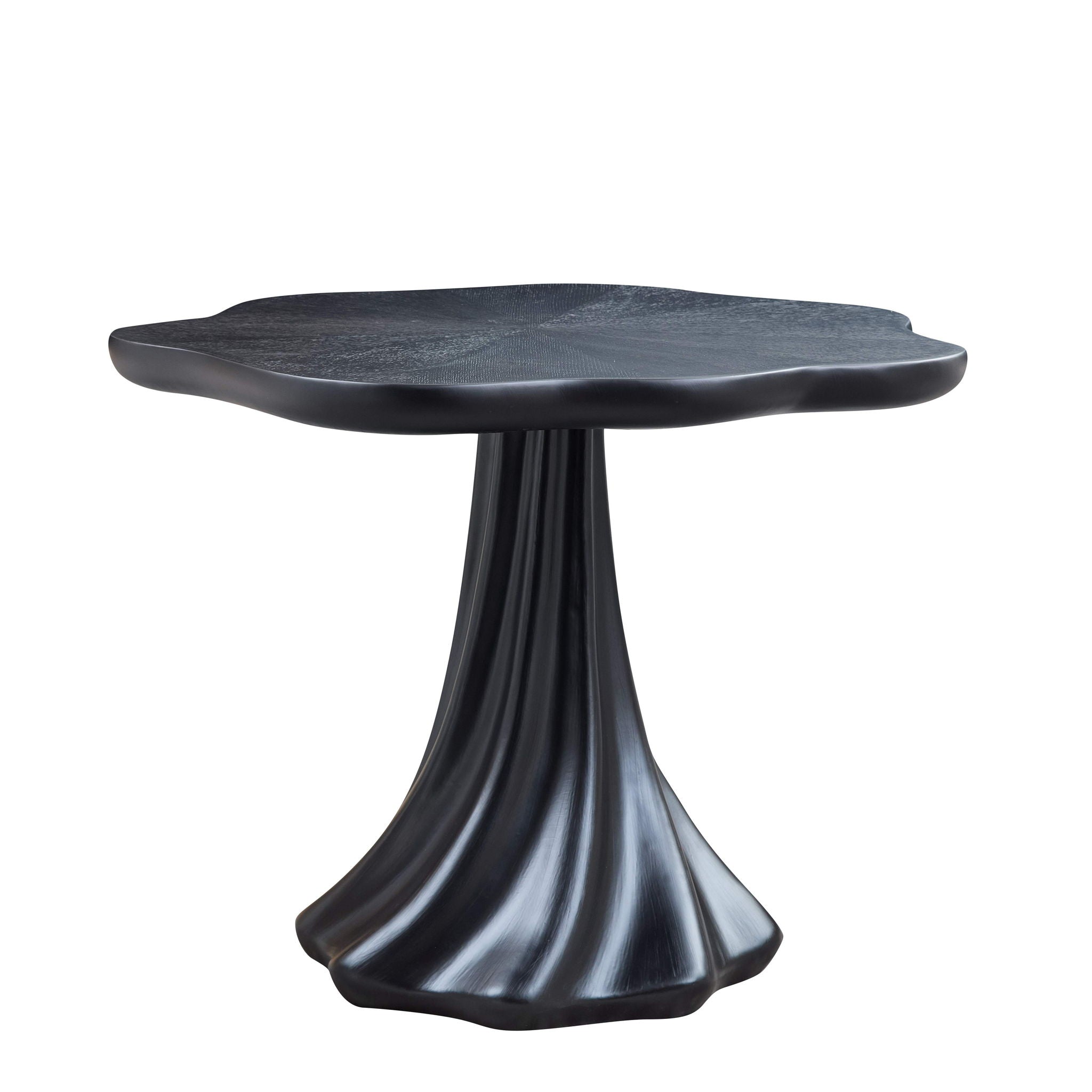 Sculptural Round Dining Table Petal Shape Root Texture For Dining Room - Black by HouseOfZazla