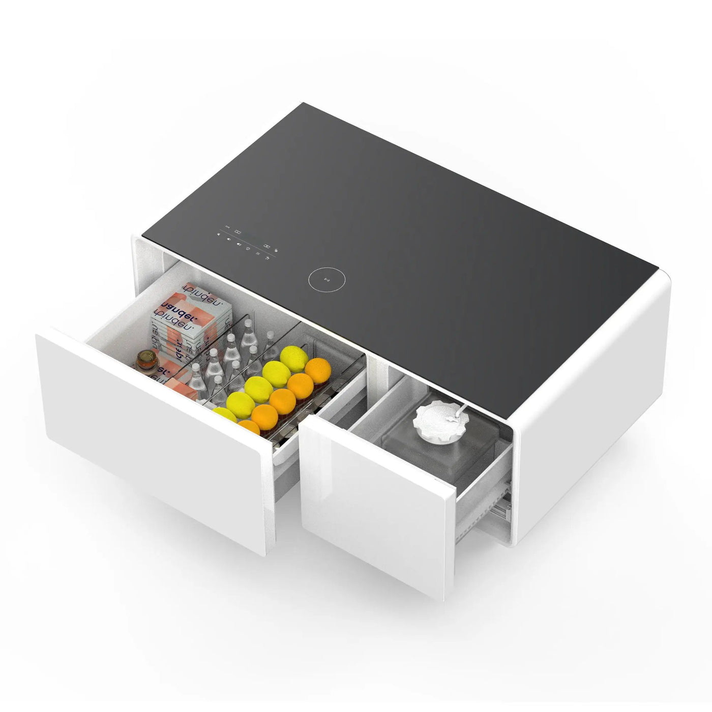 Modern Smart Coffee Table With Built-In Fridge - tooth Speaker, Wireless Charging, Touch Control Panel, USB Interface, Outlet Protection, Atmosphere Light by HouseOfZazla