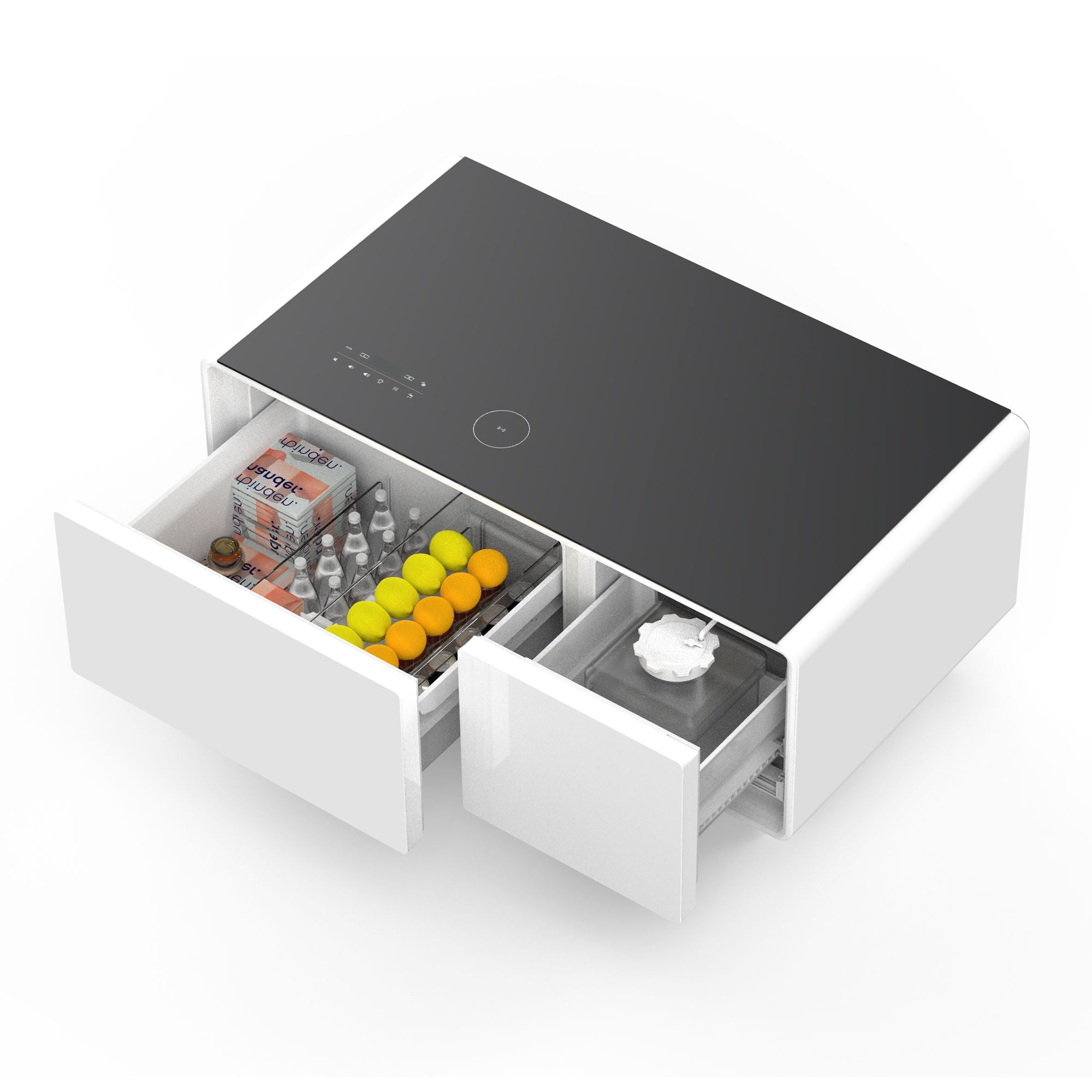 Modern Smart Coffee Table With Built-In Fridge - tooth Speaker, Wireless Charging, Touch Control Panel, USB Interface, Outlet Protection, Atmosphere Light by HouseOfZazla